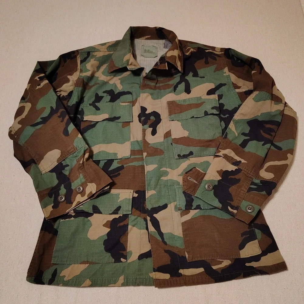 American Apparel Woodland Camouflage Combat Coat Ripstop Jacket Small Short